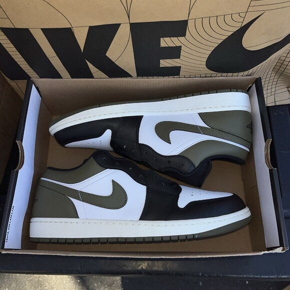 NEW Nike Air Jordan 1 Low Black Toe Medium Olive Green 553558-092 - Picture 6 of 6
